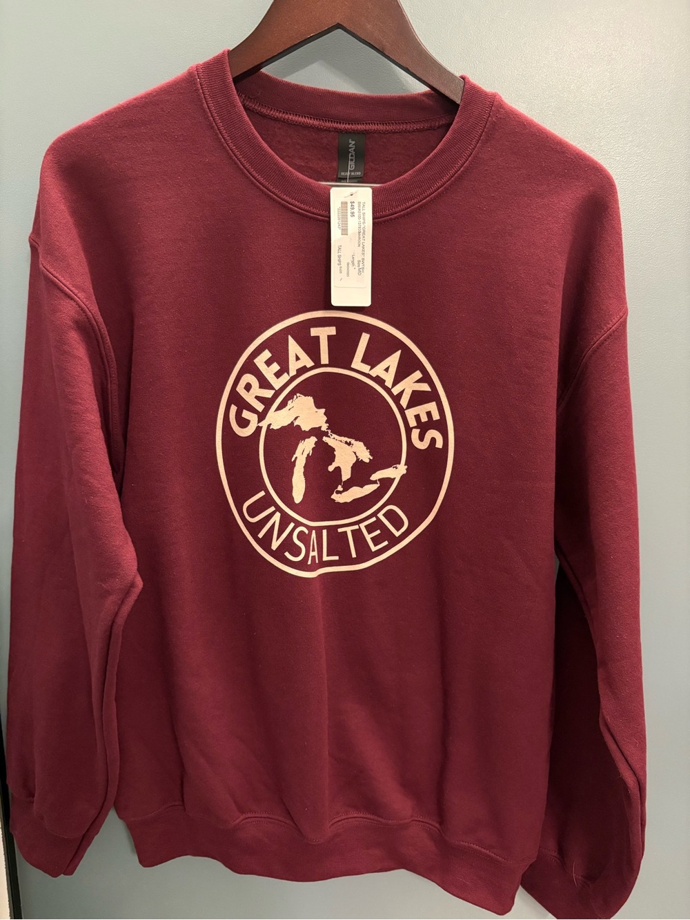 Maroon Crewneck Sweatshirt with Great Lakes Graphic NWT